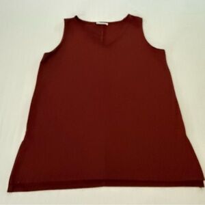 Zenana Soft Stretch Basic Top — Rust Brown Knit Blouse - Size L